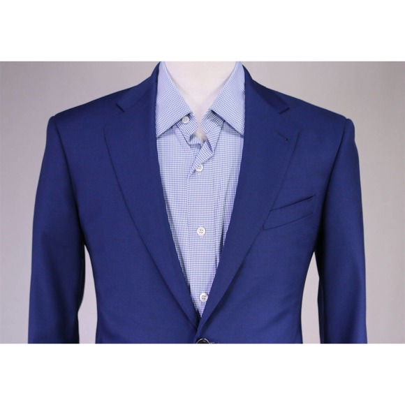 Custom Made! Bespoke Solid Dark Royal Blue 2-Btn Slim Fit Ticket Pkt Blazer 34S - Picture 3 of 10